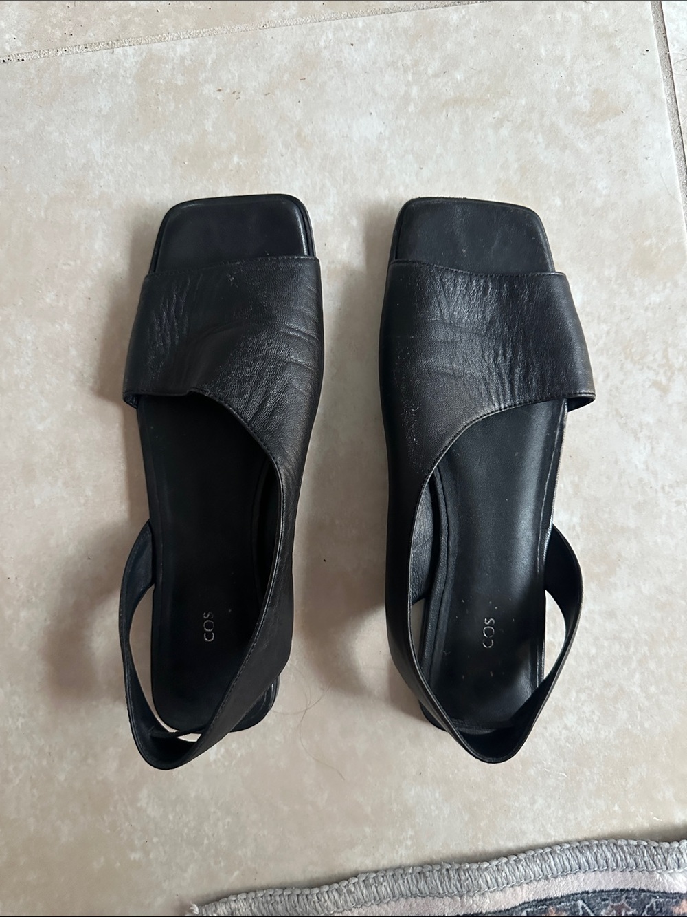 COS Black Leather Slingback Sandals Square Toe Minimalist Size 40